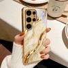Gold Agate Texture Electroplated Golden Phone Case For Samsung Galaxy S25 S24 S26 S23 S22 S21 S20 Ultra Plus FE S26 Glass Cover