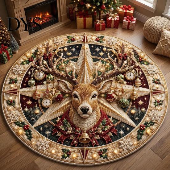 Durable Floor Rug for Holidays Round Christmas 3D Rug, Optical Illusion Area Santa Gnome Mat Holiday Decor Pattern, Non-slip Living Room Entryway