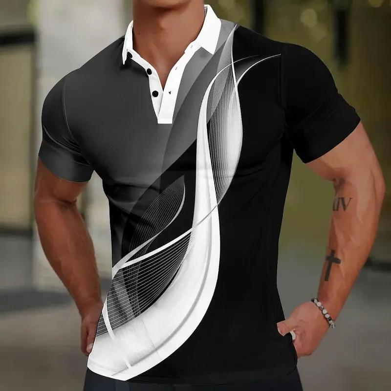 

Colored Line Men s 3D Printed Polo Shirt, Short-sleeved Polo Shirt, Men s Fashionable Clothing, Loose Oversized Golf Sport 3XL білий