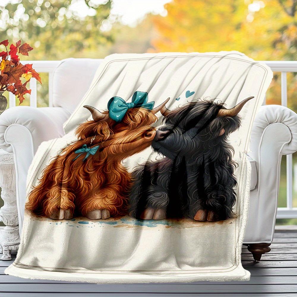 1pc Cattle Love Blanket for Sofa Bed Soft and Light Bedding Ideal for Picnics, All-Season Christmas Outdoor Decor Accessories-c0803020