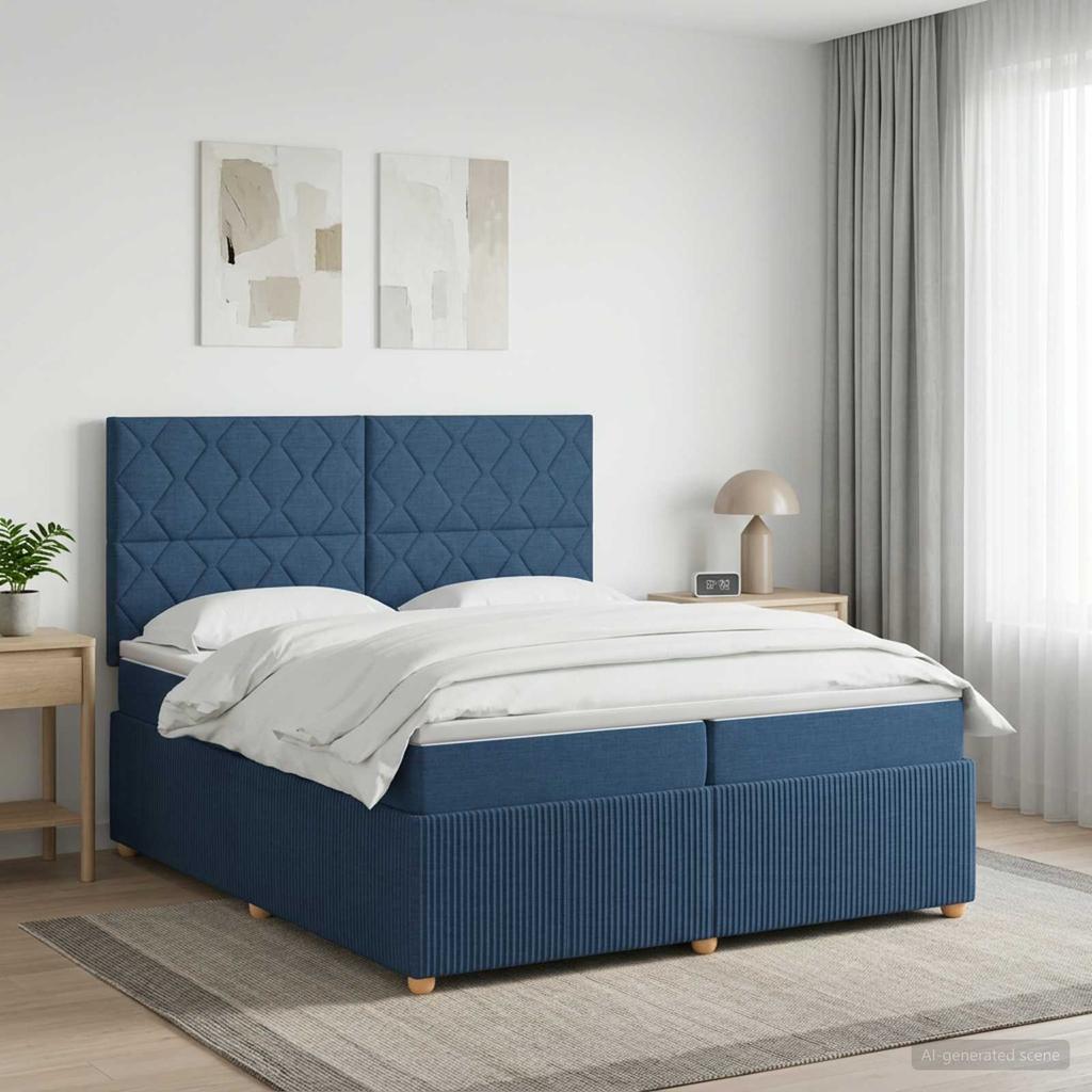 Box Spring Bed with Mattress and Headboard Blue 200 X 200 Cm Fabric