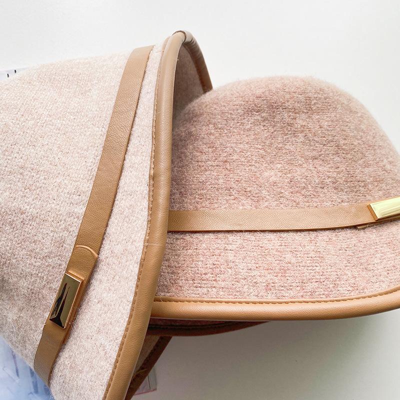 Top Hat Women's Warm Bucket Hat Autumn and Winter Retro Wool Woolen Temperament Basin Hat Front Length and Back Short Brim