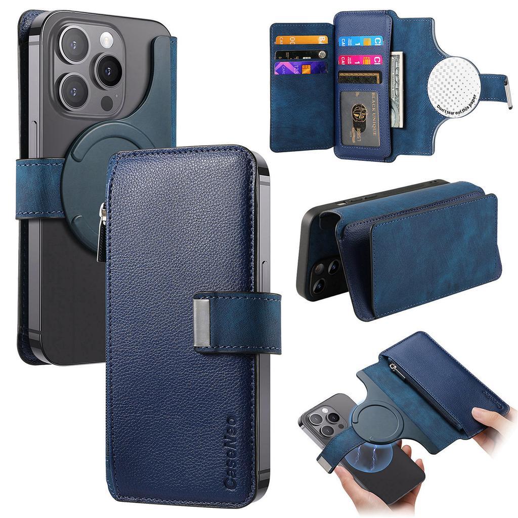 CASENEO MW-02S Magnetic Detachable Leather Phone Cover for 6.1 inch Phone RFID Blocking Wallet Stand
