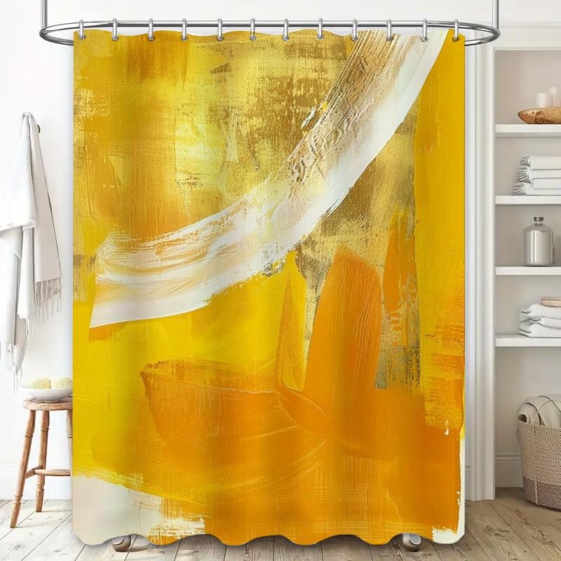 Artistic Abstract Shower Curtain Yellow White Watercolor Design Bathroom Decor For Home Waterproof Fabric With Hook Rings (Yello