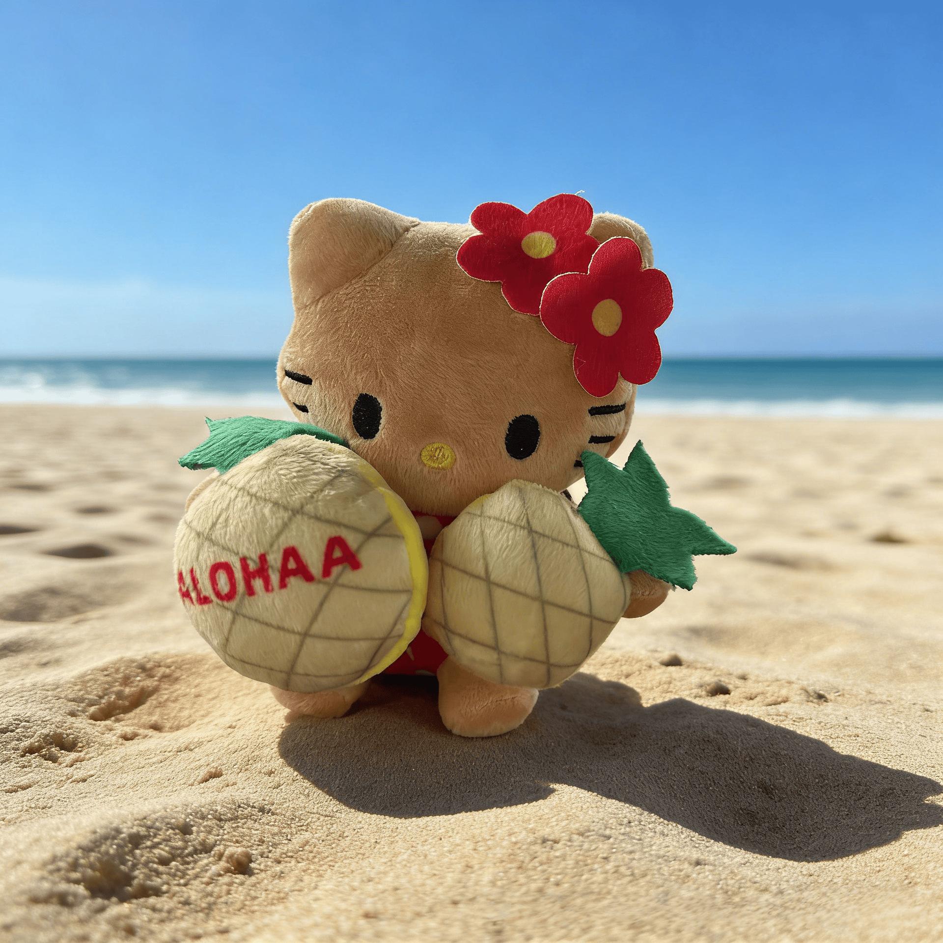 Sanrio Cartoon Hawaiian Pineapple Hello Kitty Plush Toy Pendant Cute Bags and Interior Decorations Keychain Gift for Girls