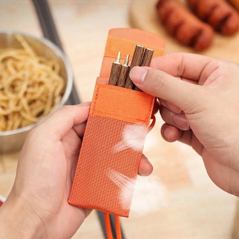 Reusable Folded Chopsticks Portables Stainless Steel Wood Natural Chopsticks for Camping and Picnics