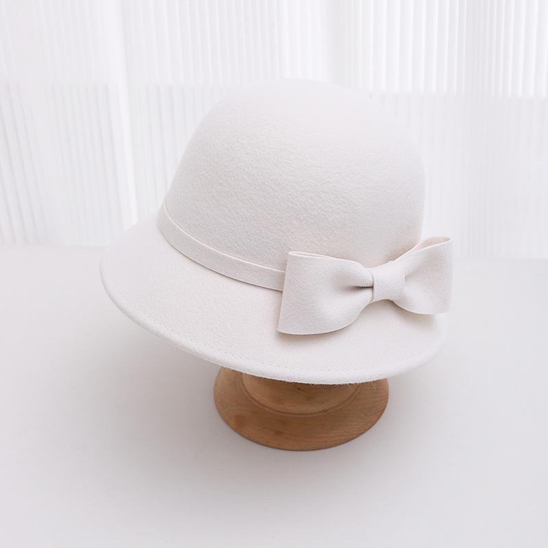 Autumn and winter hat women's bow wool basin hat dome retro british top hat outdoor bucket hat tide