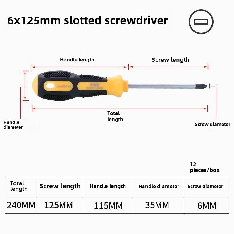 Industrial Grade Cross Flat Head Screwdriver Tool with Strong Magnetic Tip and Non-Slip Handle.