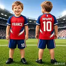 26_27 Sonderedition Mbappé Fans Fußballtrikot 2-teiliges Set Damen Herren Sportbekleidung Sommer Atmungsaktiv Lässig Kinder T-Shirt Shorts Set 110 red