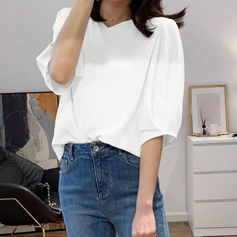 

ZANZEA Женская повседневная блузка свободного кроя однотонной расцветки с круглым вырезом и рукавами до локтя 4XL белый