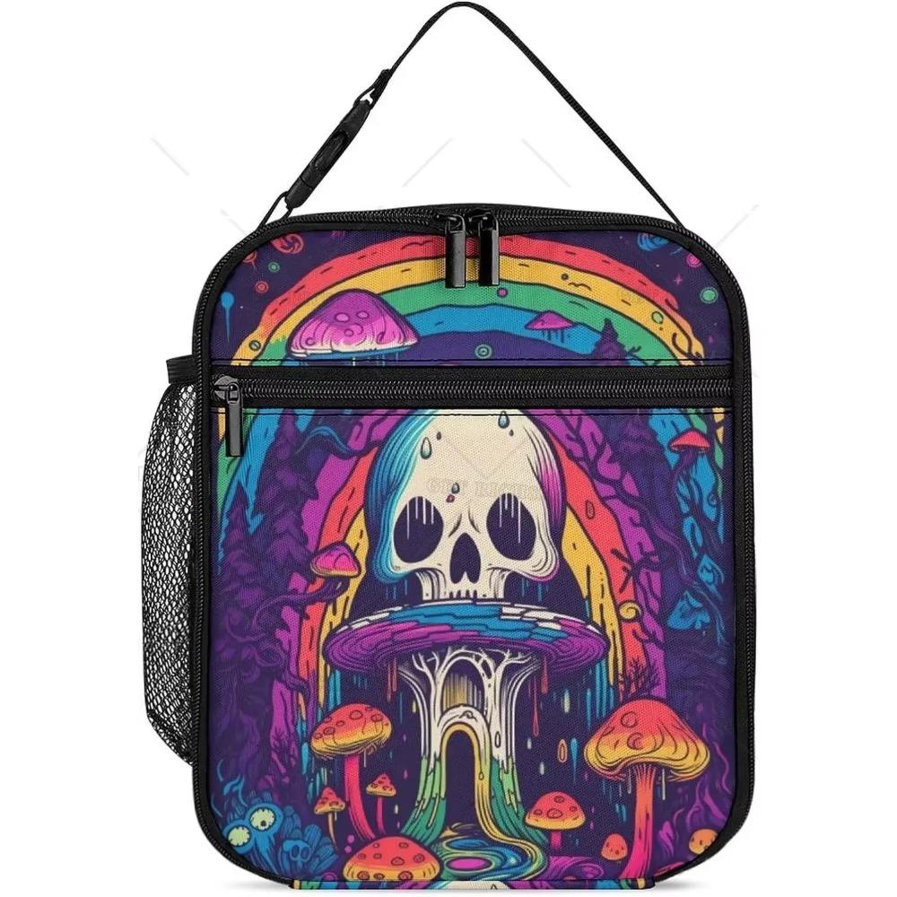 Cute Gothic Skull Insulated Lunch Bag Portable Lunch Box Reusable High Quality and Large Quantity Tote Bag for Women Men