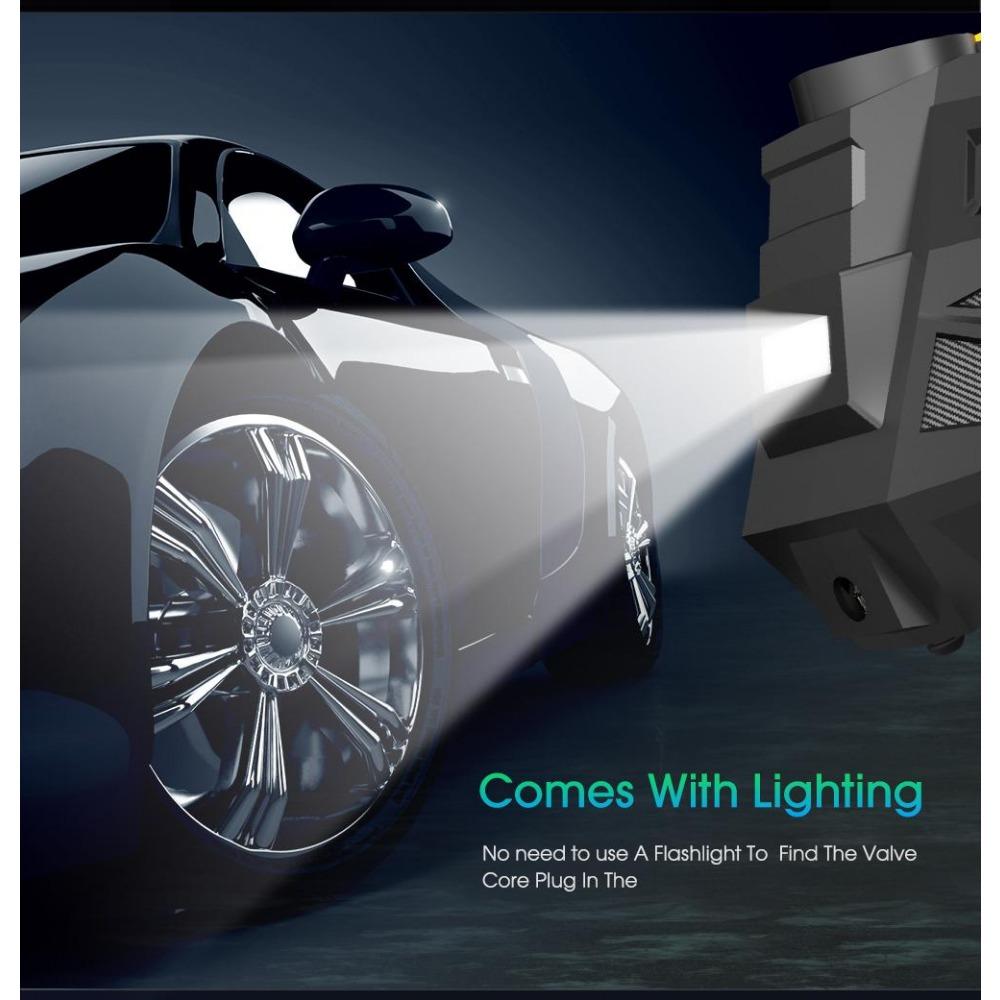 Przenośna pompka do opon 150 PSI ze światłem LED - Cyfrowa pompa kompresora powietrza do samochodu, motocykla, roweru - Półautomatyczna, trwały materiał ABS