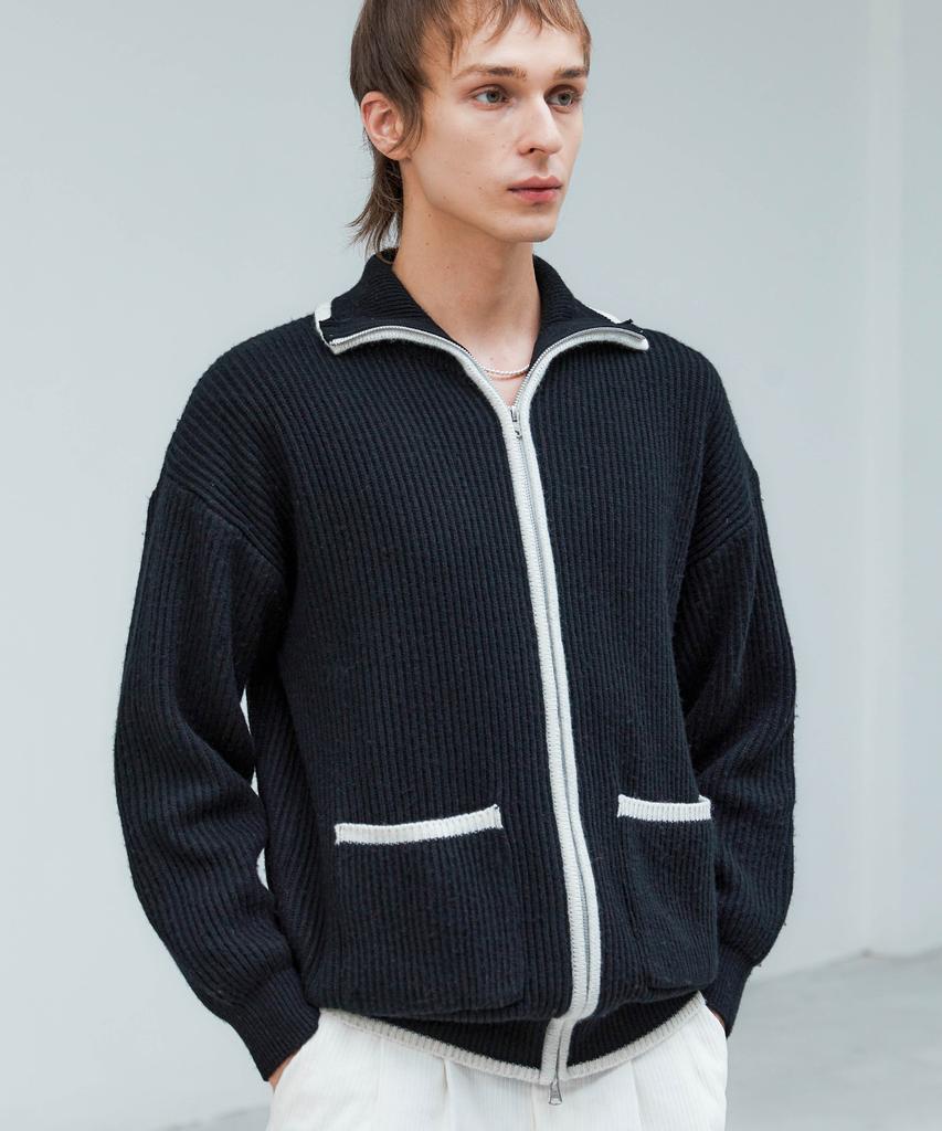 Trip Le Sens Two-Way Combination Wool Zip-Up Knit_Blue
