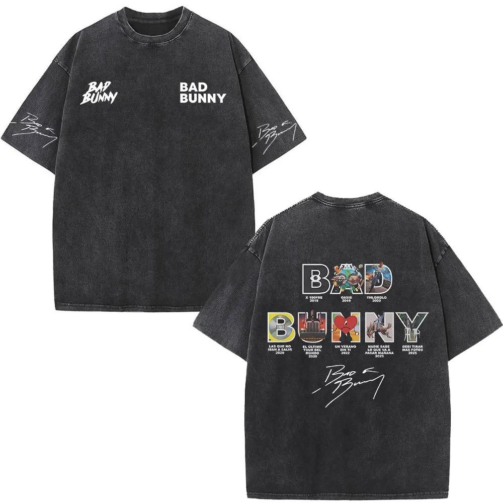 

Rapper Bad Bunny Washed Vintage Cotton Graphic Print Tshirt Summer Unisex Women Harajuku Fashion Tee Streetwear Oversize Loose Top 2XL