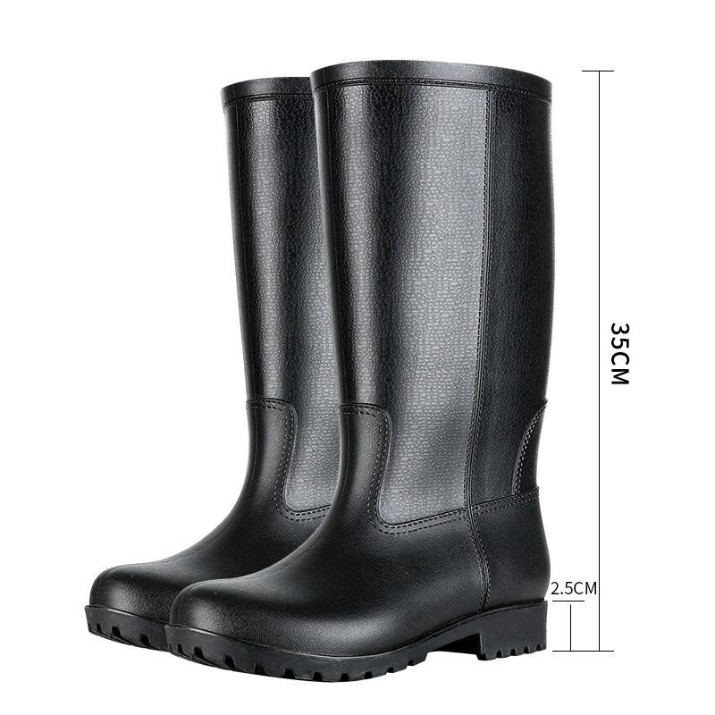 New Black Labor Protection Rain Shoes Men's Rain Boots Long Tube + Water Protection Shoes Fishing Construction Site Plastic Shoes Men