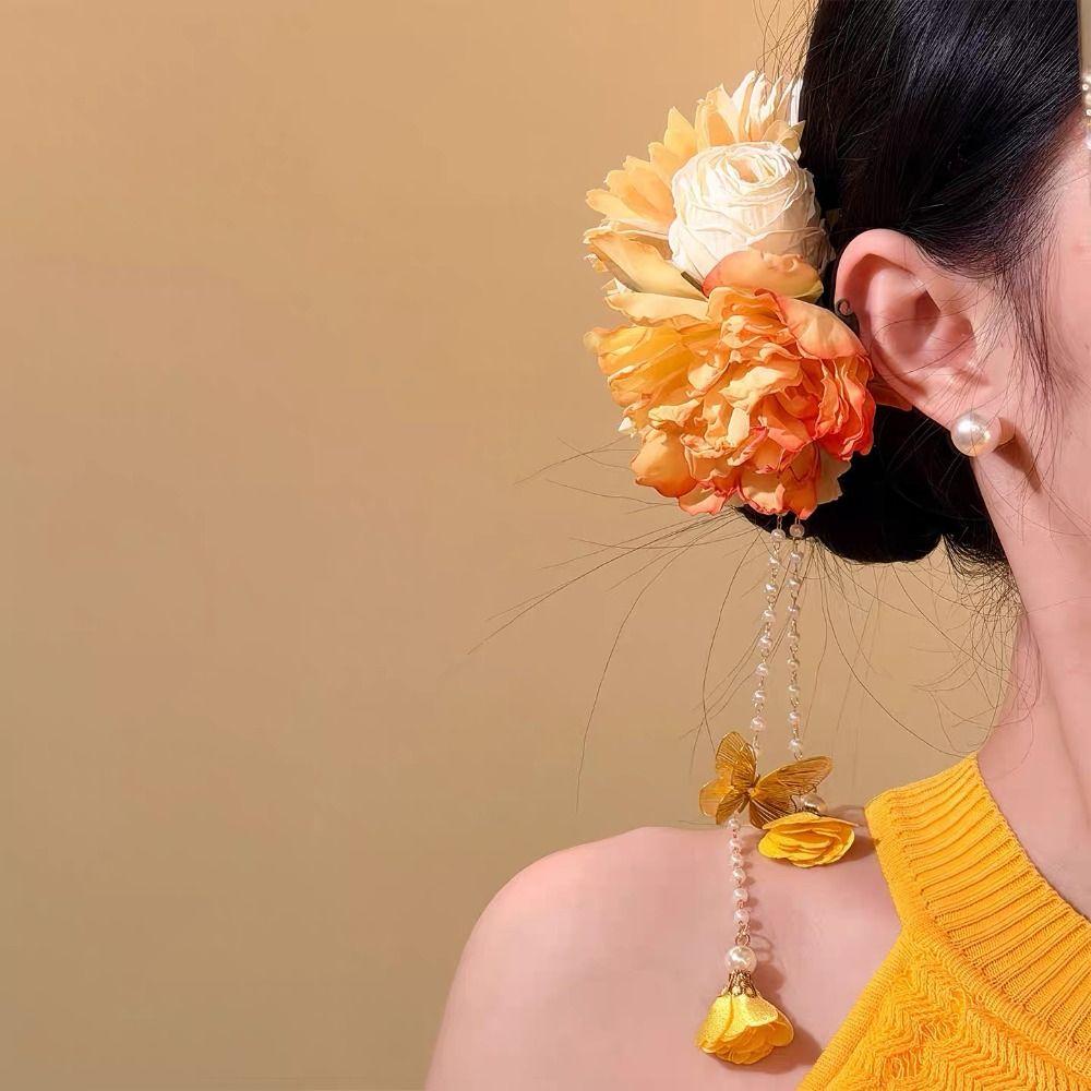 Elegant Tassel Hanfu Hair Accessories Colorful Ancient Style Chinese Style Hair Clip Headpieces Headdress Flower Hairpin Girls