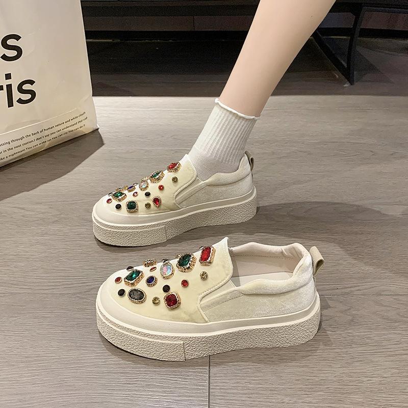 

Европейские туфли на одной педали, женские, 2024, новые, ретро, бархатные, со стразами, повседневные туфли Xishi, удобные туфли Doudou 40