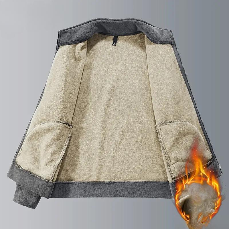 Autumn and Winter Sports Suit Men's Casual Solid Color Jacket Plus Velvet Stand-up Collar Jacket + Casual Pants Two-piece Suit