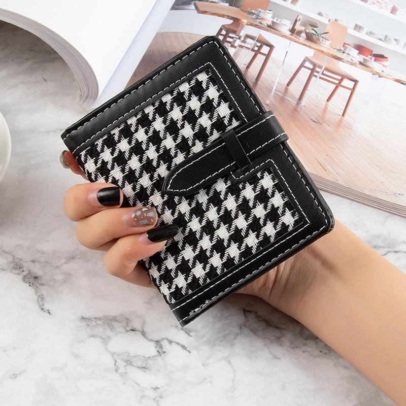 Korean Style Short Wallet Women Minimalist Plaid Coin Purse Retro Thin Student Foldable Coin Purse Female