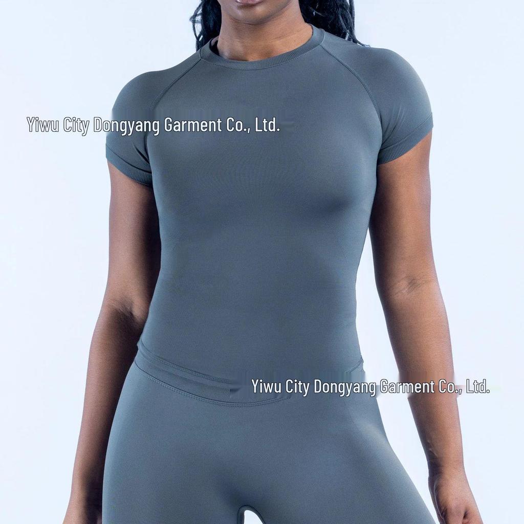 Seamless High-Stretch Yoga T-Shirt - Breathable, Body-Shaping, Short Sleeve for Running, Fitness, Sports