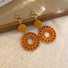 Coffee-Colored Wooden Bead Teardrop Tassel Earrings In Retro Ethnic Style