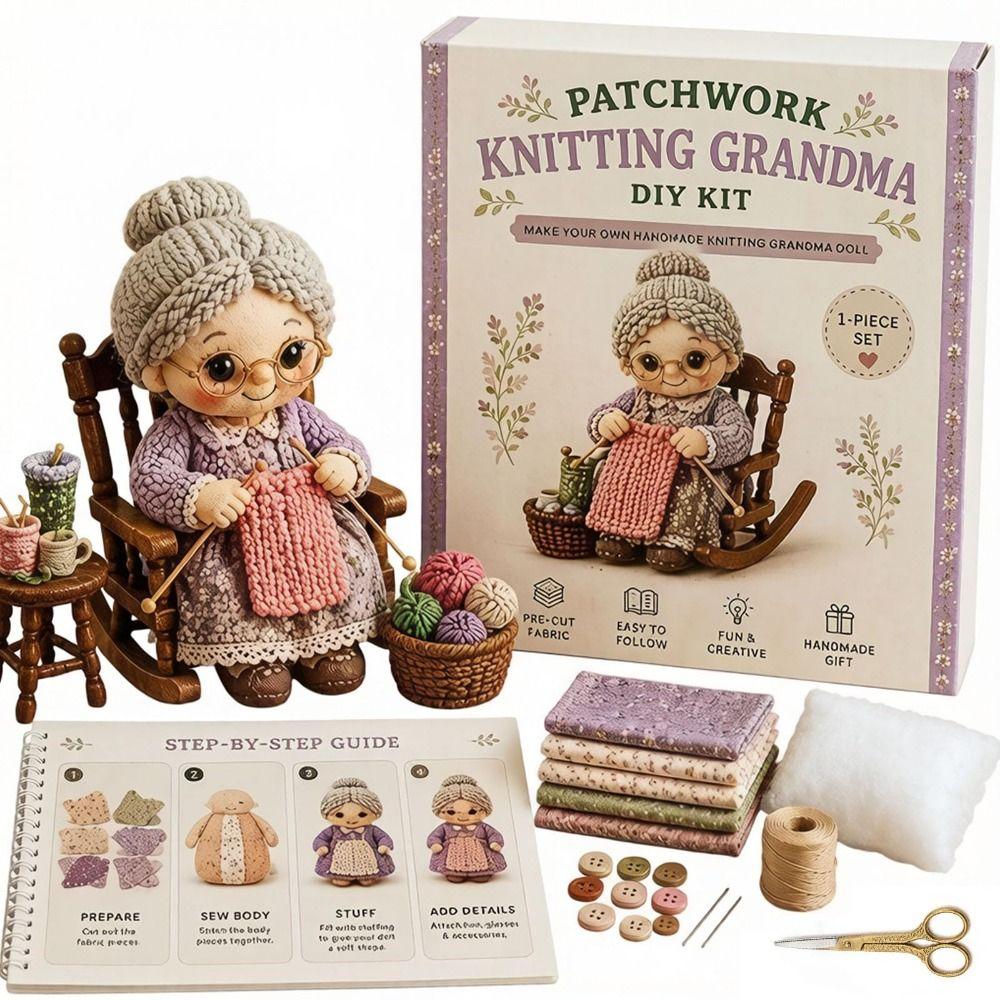 Knitting Grandma Sewing Lady Patchwork DIY Collection Kit Fabric Sewing Kit  for Adults Beginners