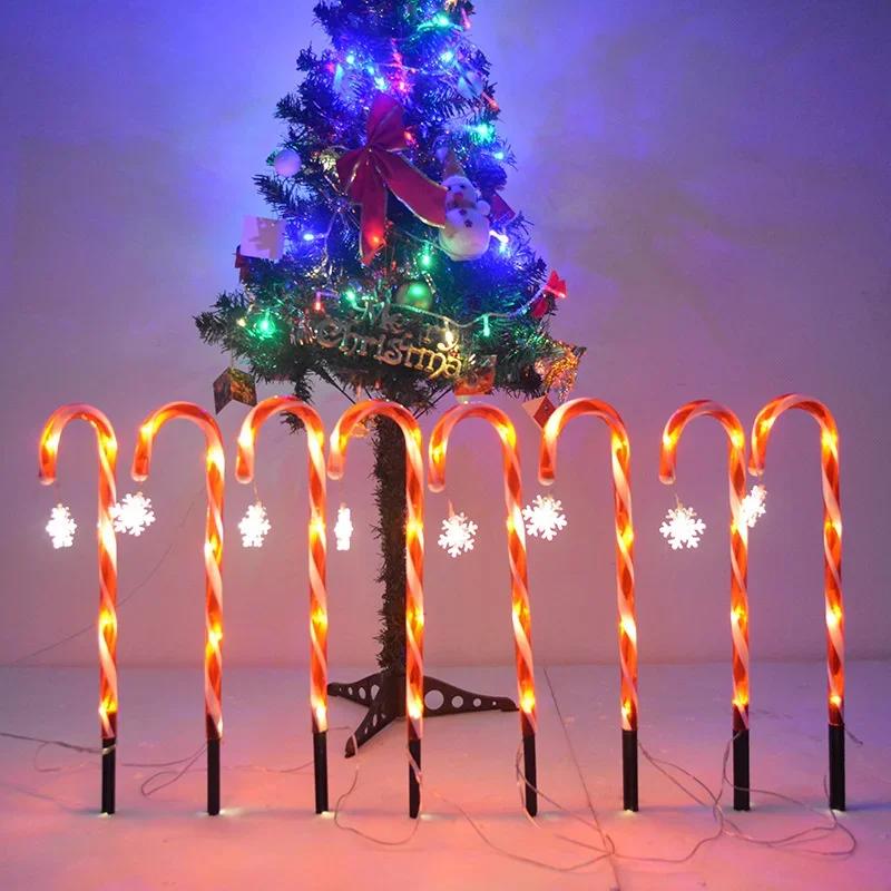 8Pcs Solar Christmas Candy Cane Light Led Pathway Lamp 8 Modes Outdoor Waterproof New Year Holiday Home Garden Decor