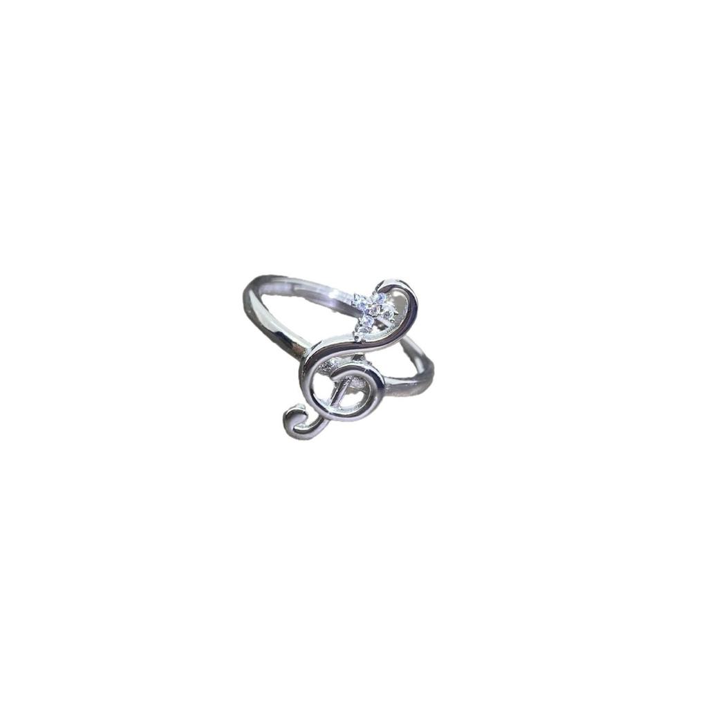 Beixi S925 Sterling Silver Musical Note Adjustable Ring with Zirconia Inlay