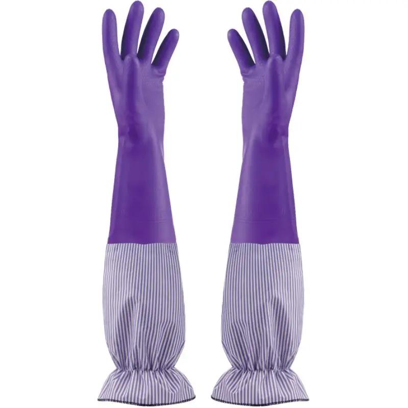 1 Paar Modische Gestreifte Gummihandschuhe Saum Plus Samt Warm Hausarbeitshandschuhe Küche Geschirr Spülen Wasserdichte Reinigungshandschuhe