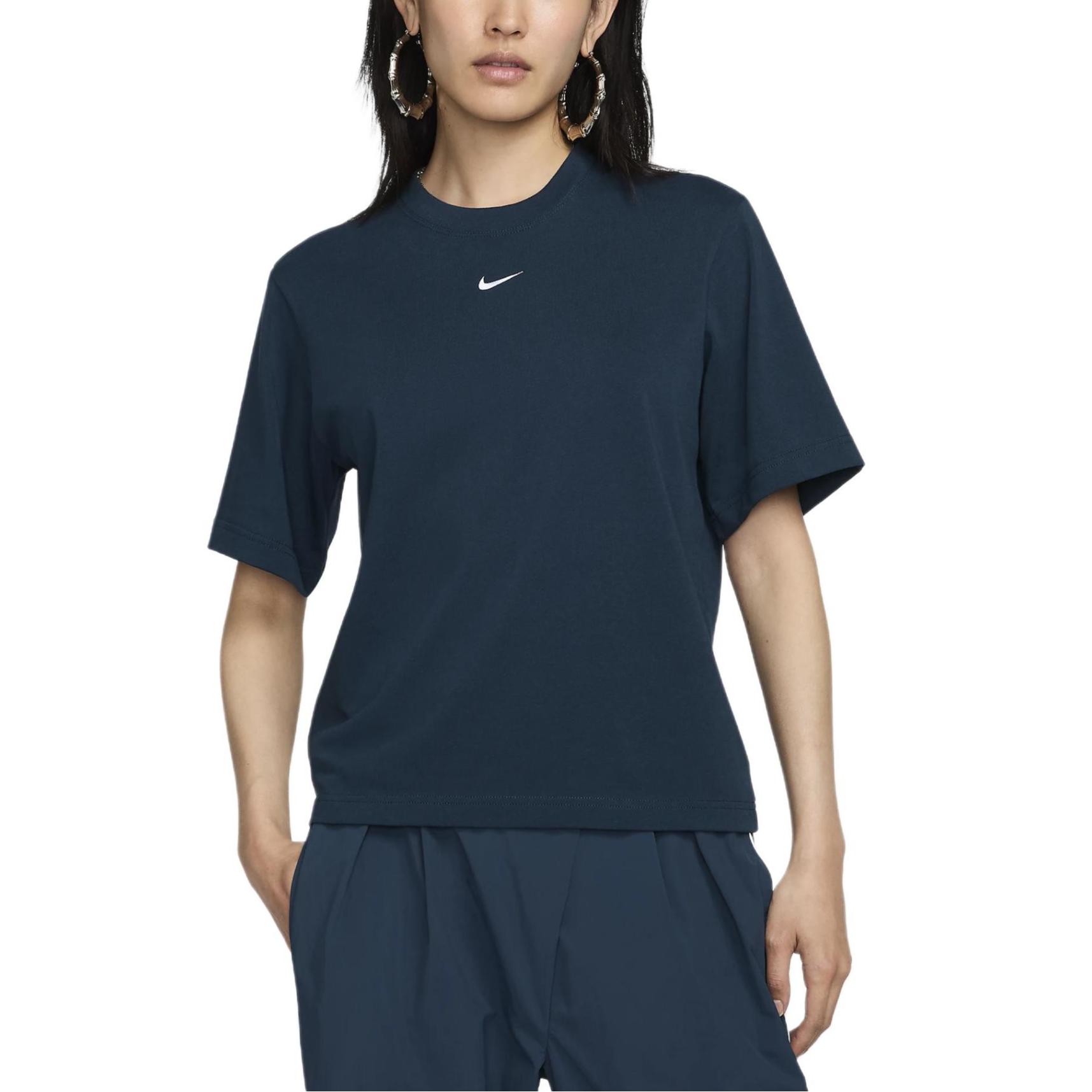 

Nike Sportswear Essentials Series Pullover Round Neck Vintage Loose Short Sleeve T-Shirt Women T-Shirts Navy-Blue DD1238-478 S