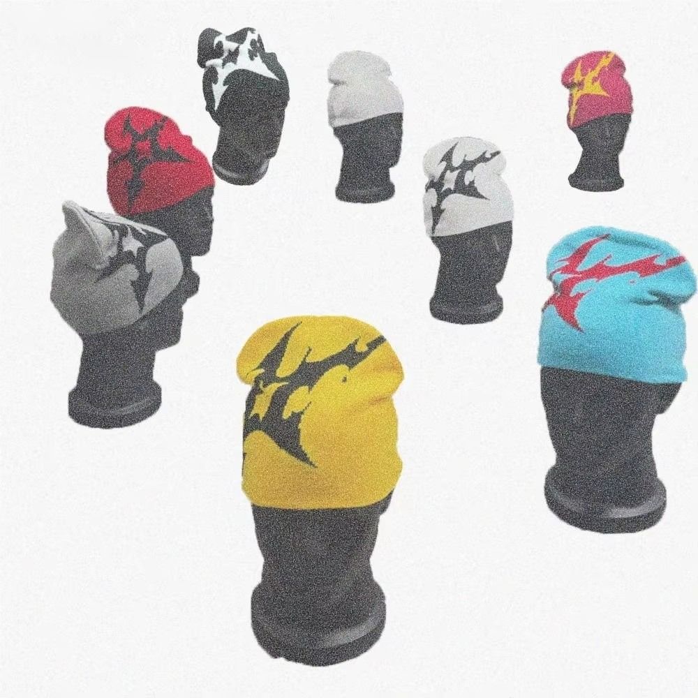 Warm Material Gothic Pattern Jacquard Kpop Hat Y2K Fashion Hip Hop Style Knitting Beanie Knitted Texture Winter Beanie