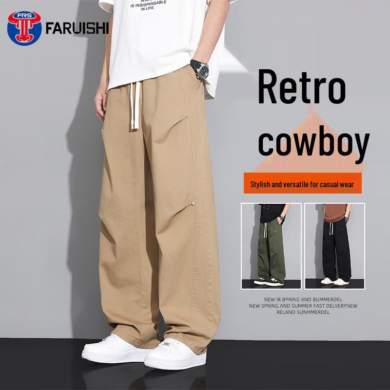FARUISHI Men s High Street Rivet Loose Wide-Leg Pants L