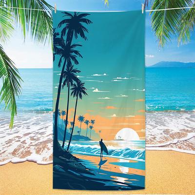 Sunset Surfer Silhouette Palm Tree Ocean Print Beach Towel Lightweight For Summer Swim Beach Picnic Travel