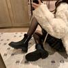 Fashion Shoes for Women Chunky Round Toe Womens Snow Boots Platform Elegant With Medium Heels 39 Gyaru Spring 2025 Protective New In Hot