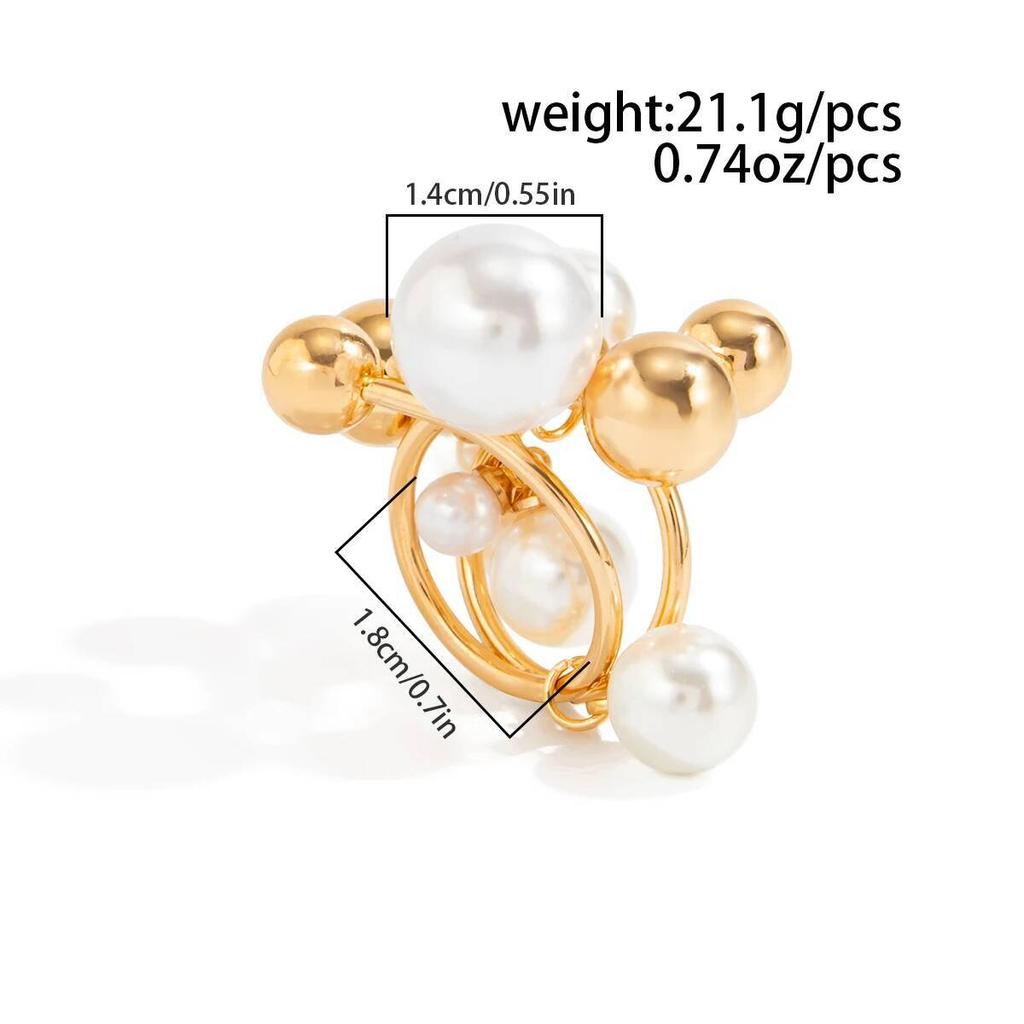 Salircon Trendy Charm Imitation Pearl Rings Women  New Exaggerated Gold Color Multilayer Beaded Finger Ring Party Jewelry