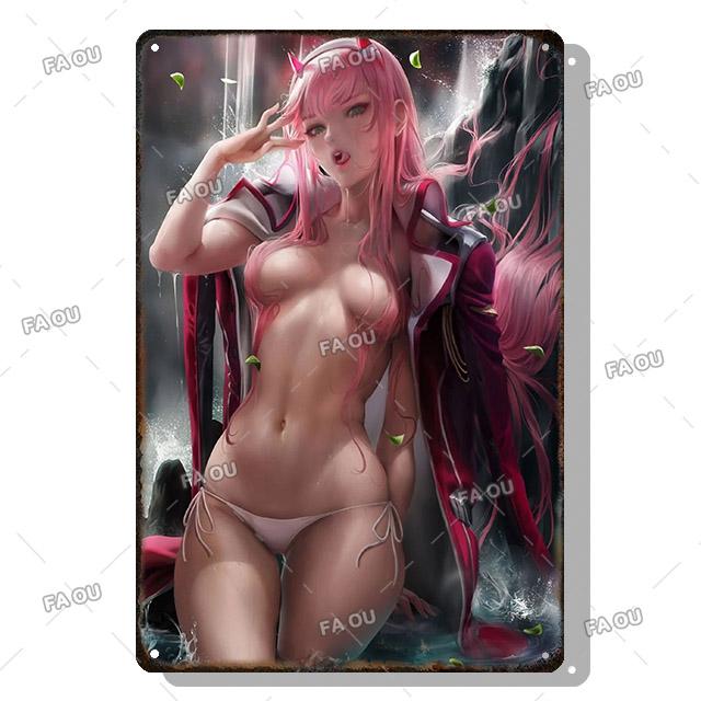 Sexy Anime Girl Metal Plate Game Figure Vintage Tin Sign Bar Club Art Decorative Plaques for Modern Home Room Wall Decor Poster