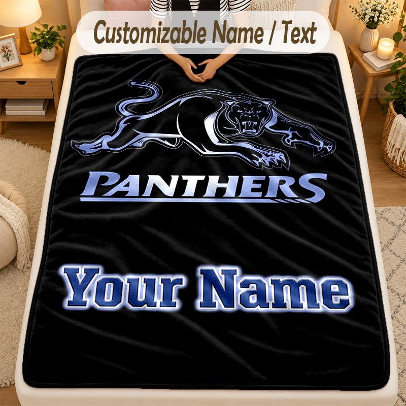 Flannel BlanketPenrith Panthers Custom Name Text Personalized Soft Warm Throw Blanket Home Decor Gift