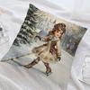 Victorian Girl Ice Skating Christmas Pillow Cover - 45.72X45.72Cm Double-Sided, Zippered, Hand Washable Polyester, Traditional Style with Snowy Winter