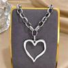 Retro and Exaggerated Hollowed-out Large Heart-shaped Stainless Steel Thick Sweater-style Necklace, High-end Accessory Pendant, Pendant Necklace