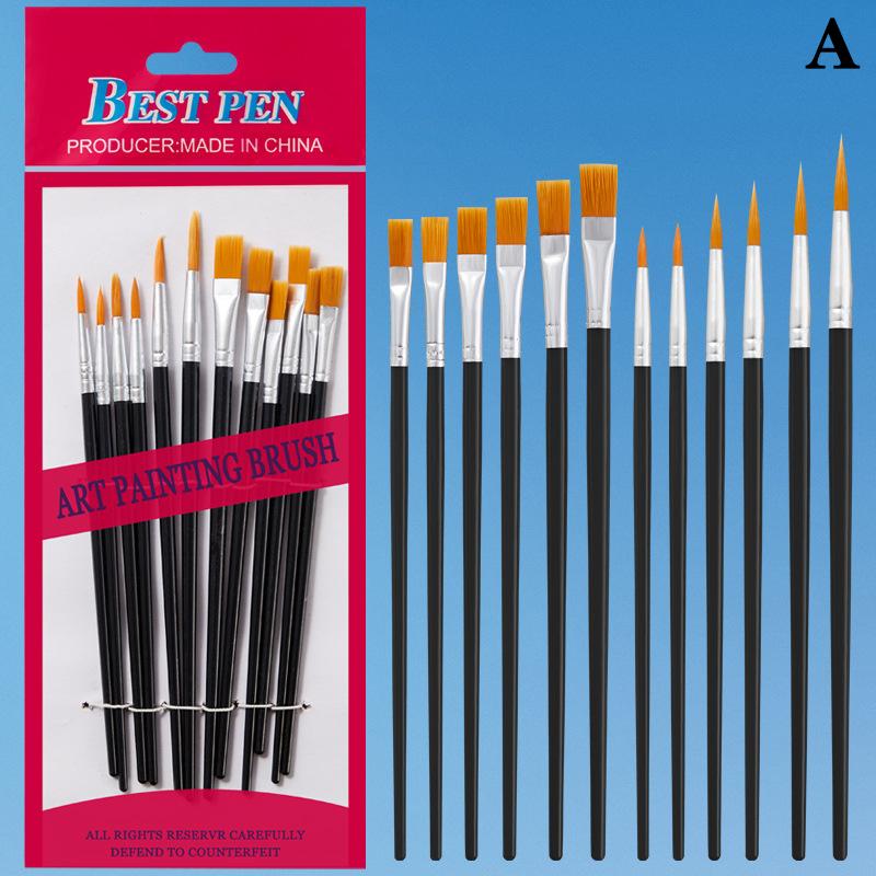 12 Pcs Painting Brushes Set Art Round Flat Hair Nylon Hair Paint Brush Pen For Oil Acrylic Watercolor School Art Supplies