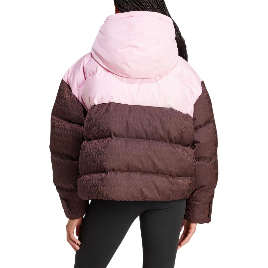 Adidas Originals 70S FW24 Warm Sports Comfortable Striped Down Jacket Women Outerwear Pink Mystery-Coffee-Brown JN7653