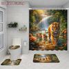 4Pcs Shower Curtain Set with Non-Slip Bath Mat, Toilet Lid Cover, Contour Rug & 12 Hooks, Bathroom Decor