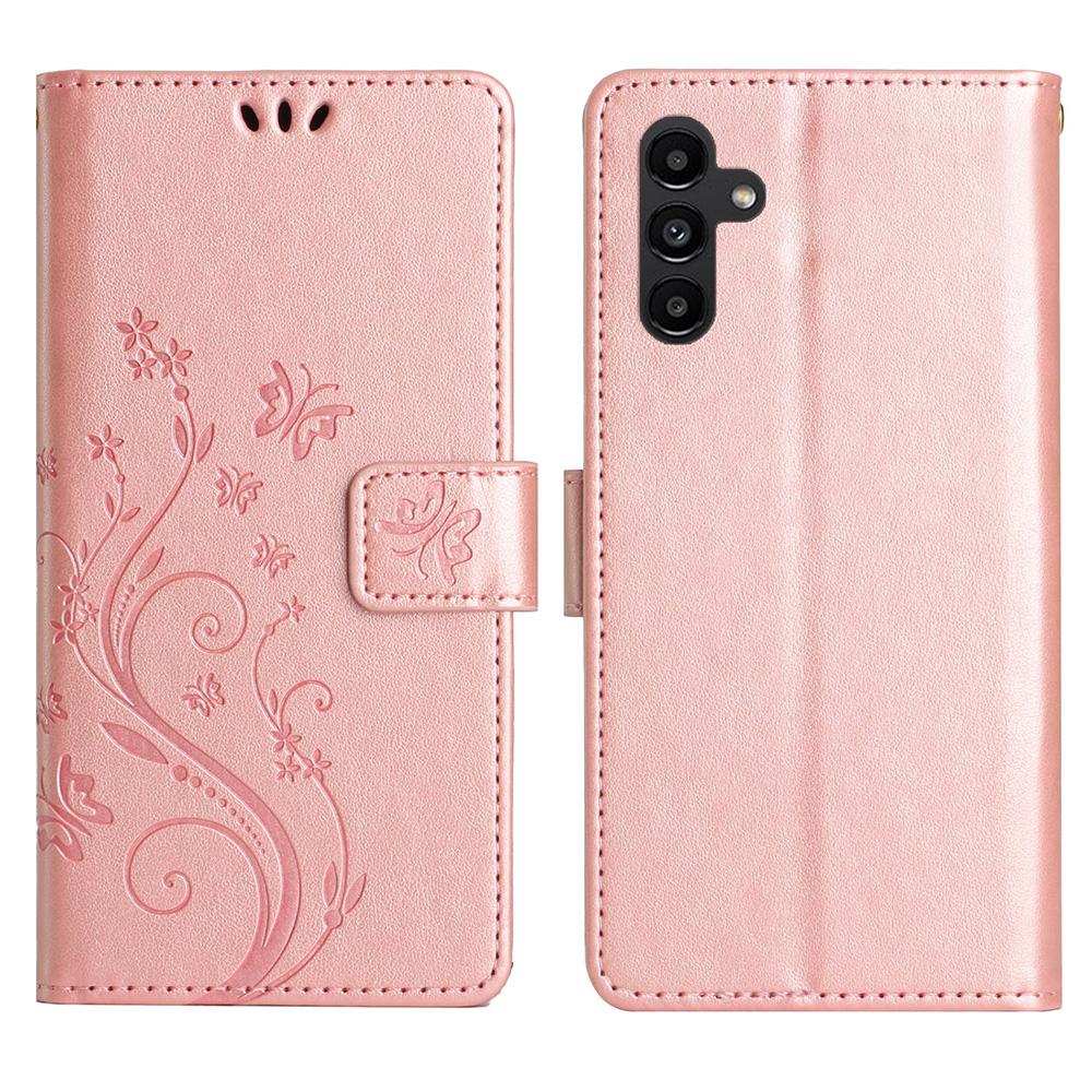 For Samsung Galaxy S24 FE Leather Wallet Case Butterfly Flower Imprinted Phone Cover with Strap