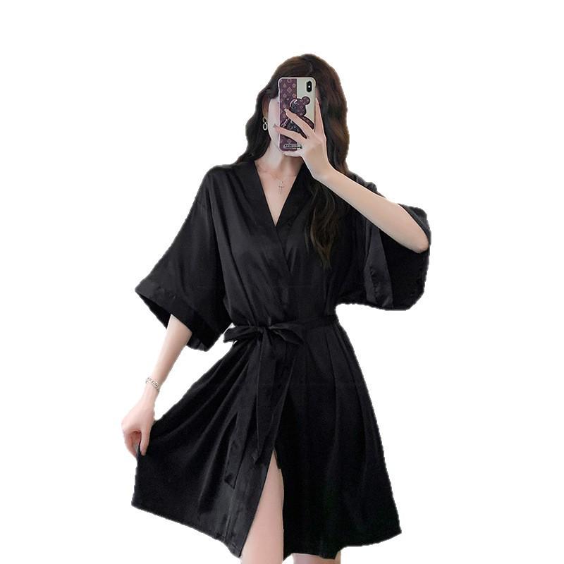 Women's Korean-Style Ice Silk Summer Pajama Dress - Cute, Loose White Bathrobe for Home
