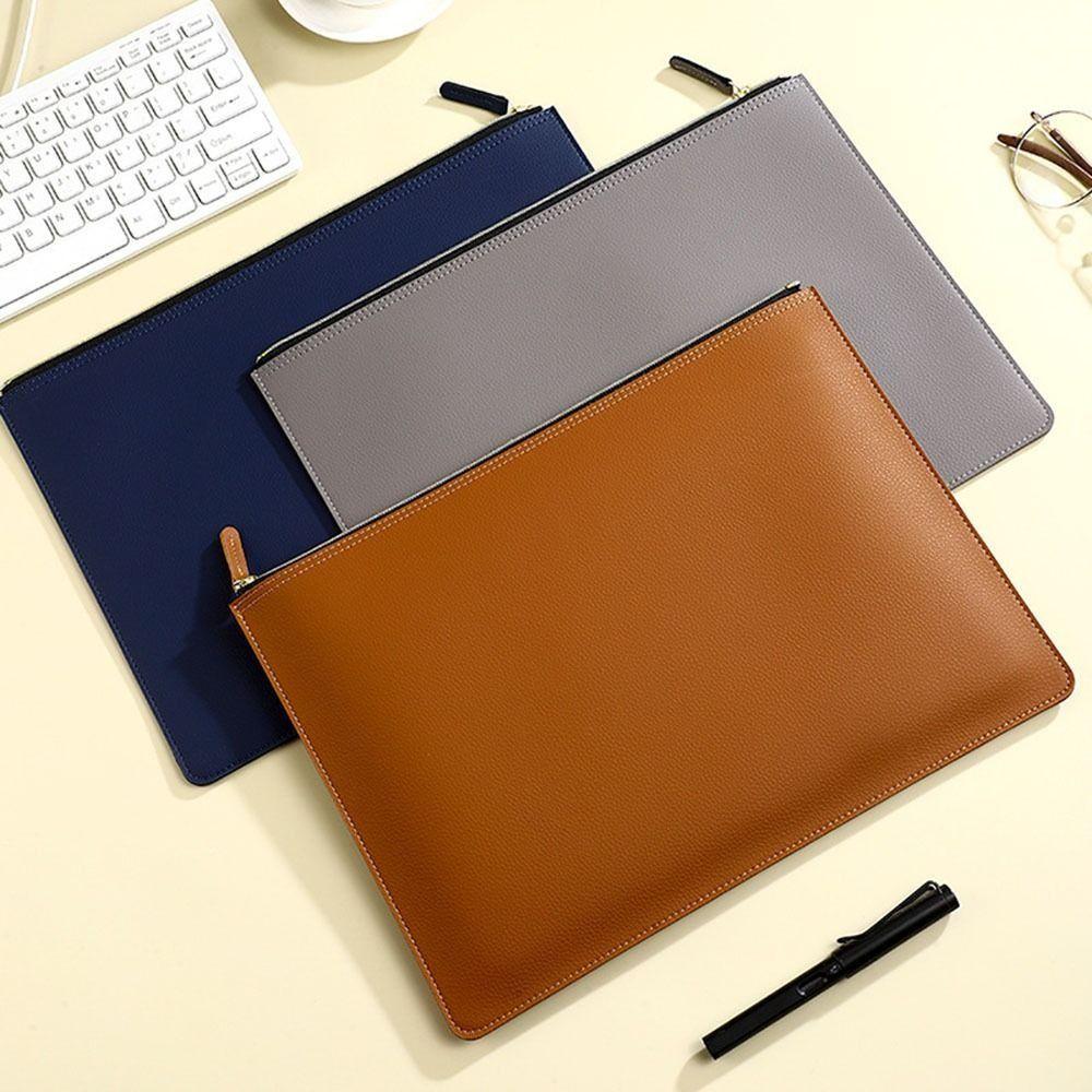 PU Leather A4 File Folder Zipper Bag Business Briefcase Information Bag  School Office Supplies