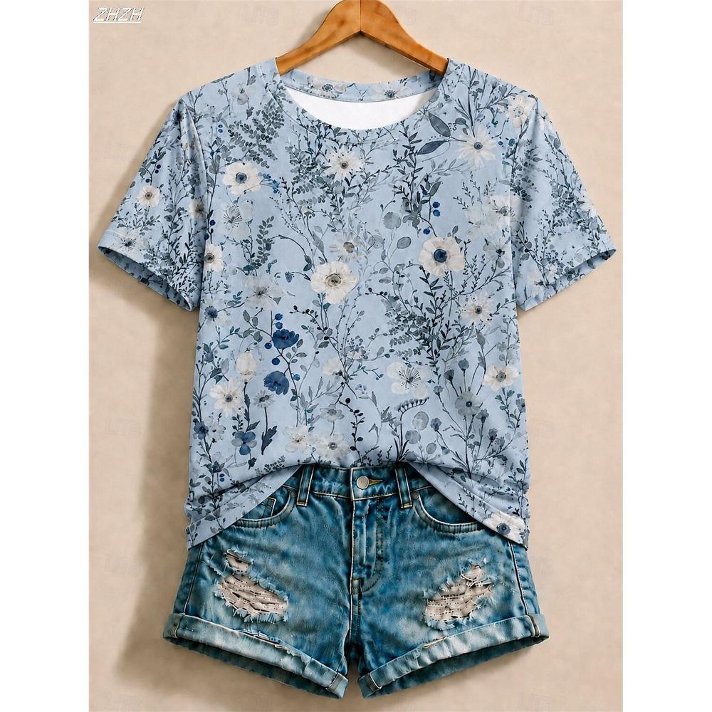Plus Size Women's Striped V-Neck Short Sleeve T-Shirt Mid-Length Korean Style Summer Fashion
