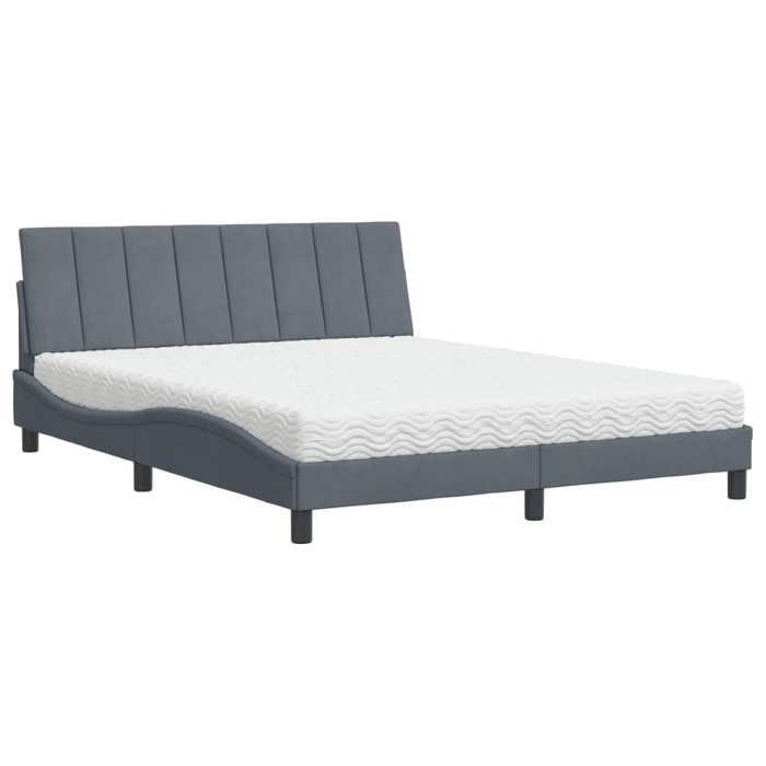 VidaXL Lit avec matelas gris foncé 160x200 cm velours 3208605