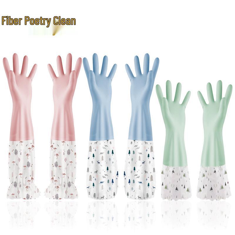 Fleece-Lined Waterproof Rubber Gloves for Dishwashing and Laundry