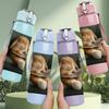1PC Cat Curled On Cushion 750ml Color Plastic Sports Water Bottle Leakproof Flip Straw Lid Suitable for Sports Office Home Use
