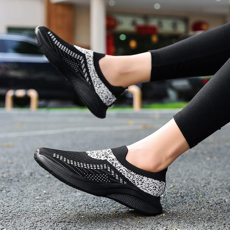 Fashion Ladies Sneakers Casual Shoes Mesh Round Shap Air Cushion Color Matching Breathable Non Slip Women Flat Large Size 44